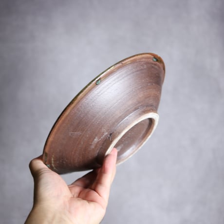 7寸皿3 緑釉 指描 やちむん 陶器 榮一工房:7013019