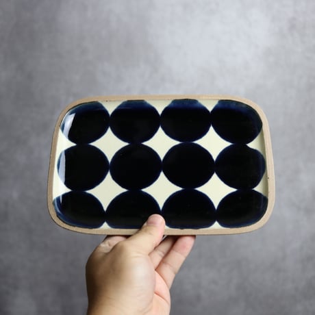 長角皿 中 呉須丸紋 やちむん 陶器 一翠窯:7021002