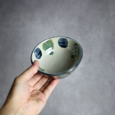 4寸鉢S2 呉須 緑釉 点打 やちむん 陶器 漂窯:7010012