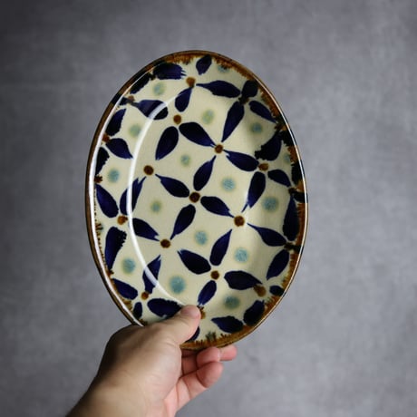 オーバル皿2 網花紋 やちむん 陶器 エドメ陶房:7201002