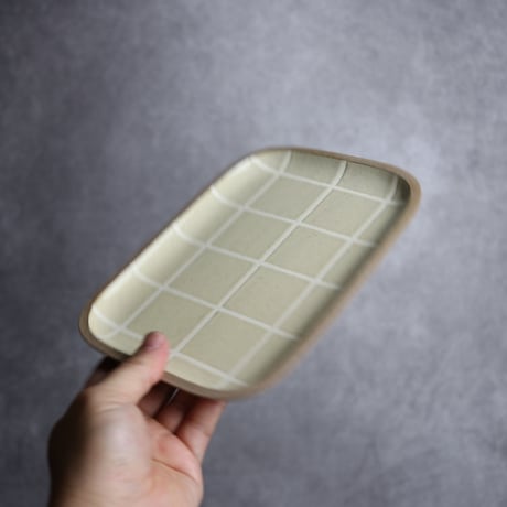 長角皿 中 タイル キビ灰 白 やちむん 陶器 一翠窯:7021002