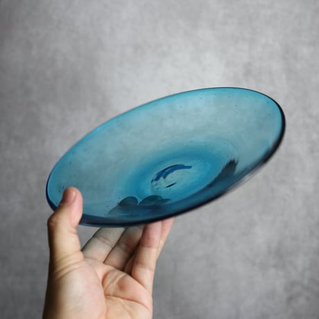 気泡皿 中 水色 琉球ガラス 工房清天:7102010