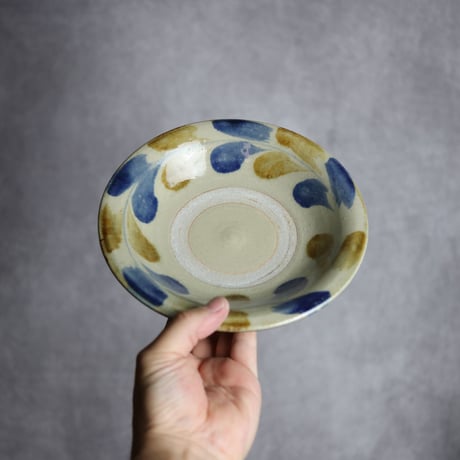 6寸皿S1 飴 呉須釉 双葉紋 やちむん 陶器 北窯 松田米司工房:7003005