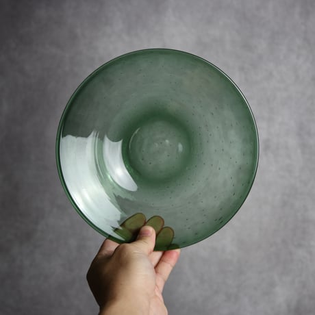 気泡皿 中 グリーン 琉球ガラス ガラス工房 清天:7102011