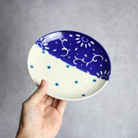 6寸皿 呉須釉 唐草 やちむん 陶器 高江洲陶磁器:7205005