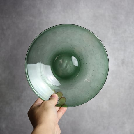 気泡皿 中 グリーン 琉球ガラス ガラス工房 清天:7102011
