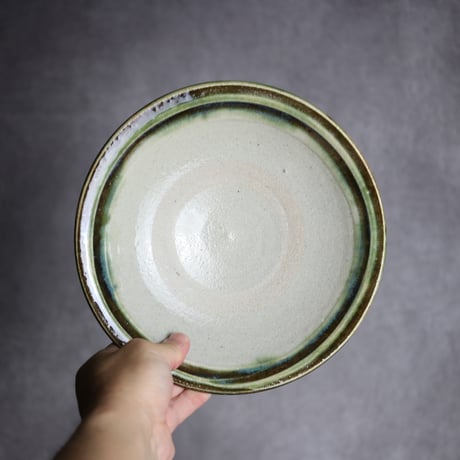 7寸皿3 緑釉 指描 やちむん 陶器 榮一工房:7013019