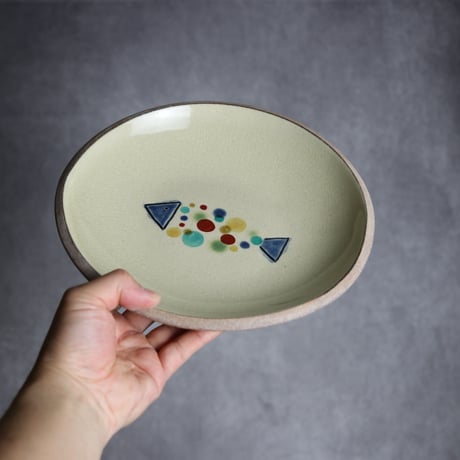 赤絵ちゃんぷるー皿 大 魚 やちむん 陶器 一翠窯:7021011