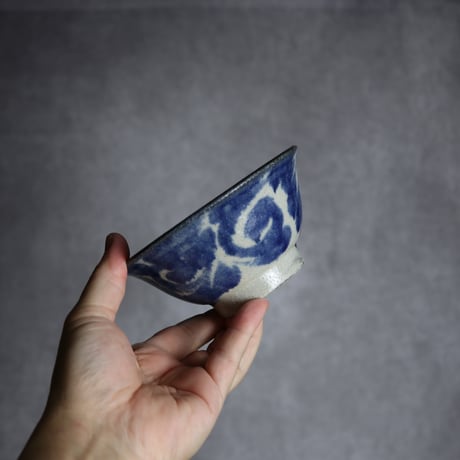 4寸マカイ6 呉須釉 唐草 やちむん 陶器 榮一工房:7013034