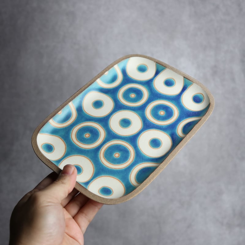 長角皿中 ヘゴ トルコブルー やちむん 陶器 一翠窯:7021002