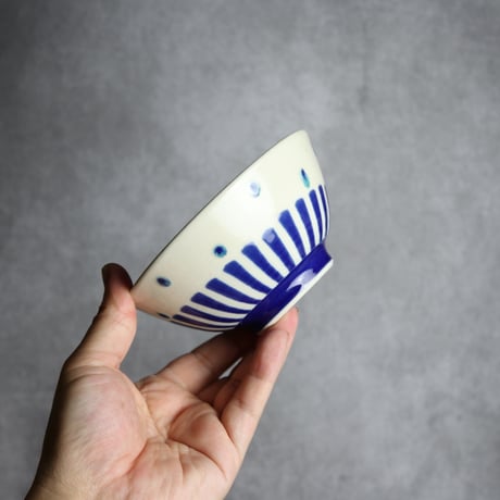 4寸マカイ 呉須釉 ストライプ やちむん 陶器 高江洲陶磁器:7205009