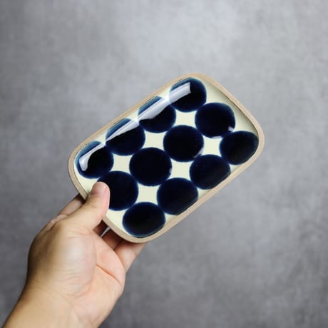 長角皿 小 呉須丸紋 やちむん 陶器 一翠窯:7021001