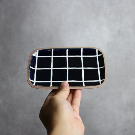 長角皿 小 タイル 藍色 やちむん 陶器 一翠窯:7021001