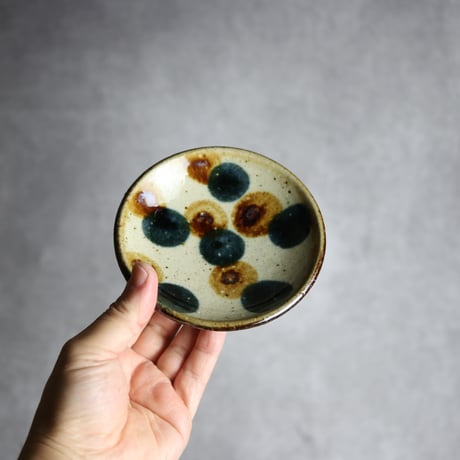 4寸皿 ドット 紺 茶 やちむん 陶器 陶芸こまがた:7006086