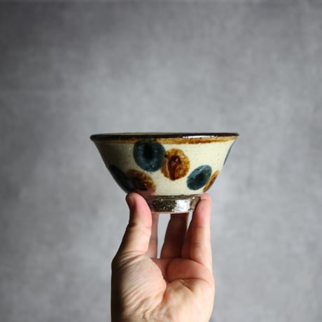 4寸マカイ 紺 茶 ドット やちむん 陶器 陶芸こまがた:7006072