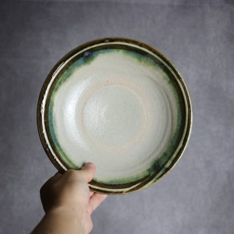 7寸皿5 緑釉 指描 やちむん 陶器 榮一工房:7013019