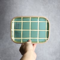 長角皿 中 タイル 緑 やちむん 陶器 一翠窯:7021002