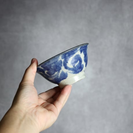 4寸マカイ6 呉須釉 唐草 やちむん 陶器 榮一工房:7013034