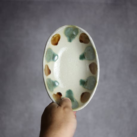 楕円鉢S2 三彩 点打 やちむん 陶器 漂窯:7010014