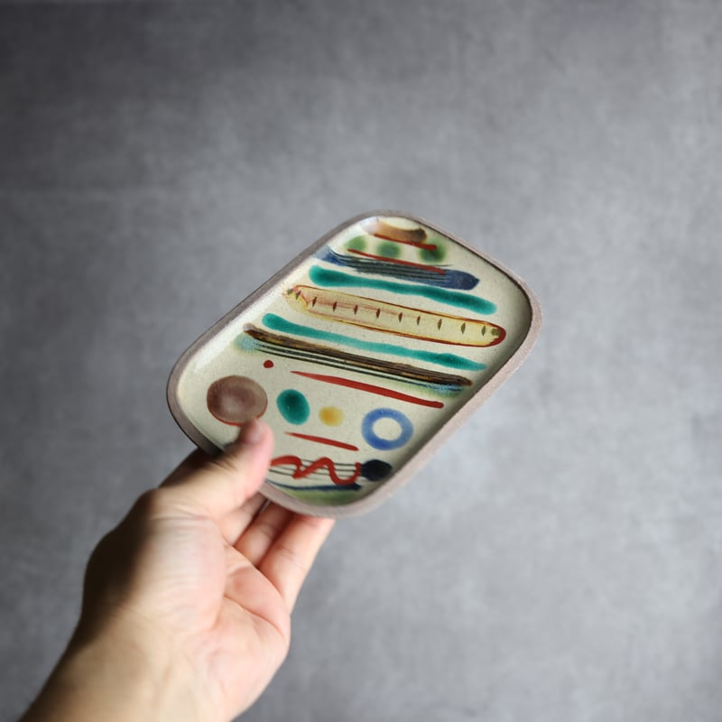 長角皿 小 赤絵 シンストライプ やちむん 陶器 一翠窯:7021017 | MADE