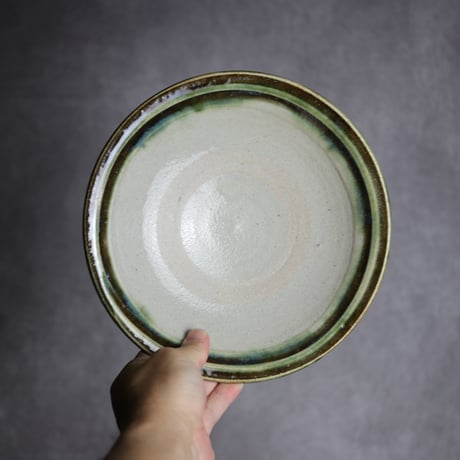 7寸皿3 緑釉 指描 やちむん 陶器 榮一工房:7013019