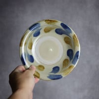 6寸皿S1 飴 呉須釉 双葉紋 やちむん 陶器 北窯 松田米司工房:7003005