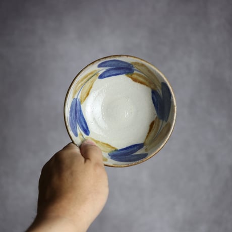 4寸鉢S1 飴 呉須釉 双葉 やちむん 陶器 漂窯:7010012