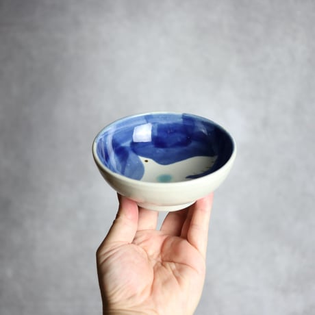 4寸鉢 S1 呉須釉 鳥 やちむん 陶器 拓美窯:7203023