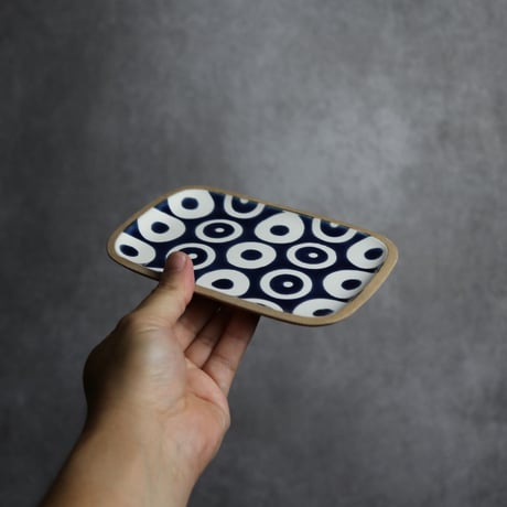 長角皿 小 ヘゴ 藍色 やちむん 陶器 一翠窯:7021001