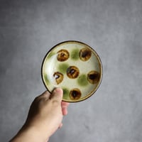 4寸皿 ドット 緑 茶 やちむん 陶器 陶芸こまがた:7006087