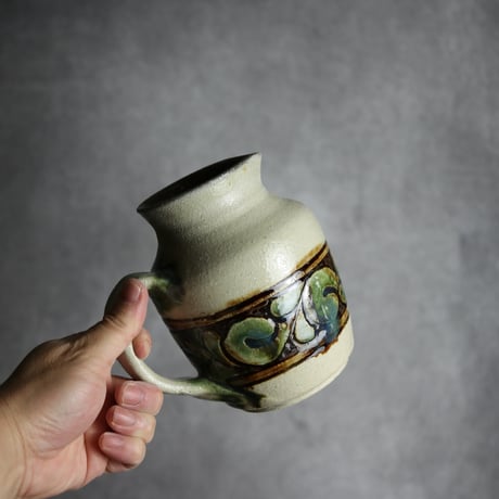 ピッチャー1 三彩 線彫唐草 やちむん 陶器 榮一工房:7013094