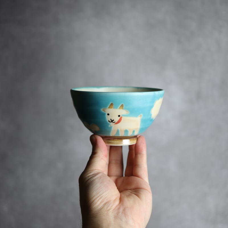 沖縄　やちむん　作家物　アトリエクッチャネ　ヤギ　飯碗　小丼 お茶碗 ヤギ3 やちむん 陶器 アトリエクッチャネ:7026027 | MADE