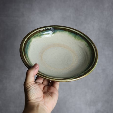 7寸皿5 緑釉 指描 やちむん 陶器 榮一工房:7013019