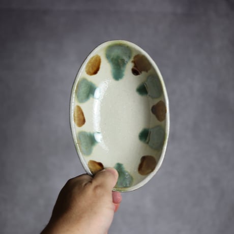 楕円鉢S2 三彩 点打 やちむん 陶器 漂窯:7010014