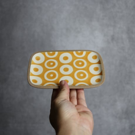 長角皿 小 ヘゴ 橙 やちむん 陶器 一翠窯:7021001