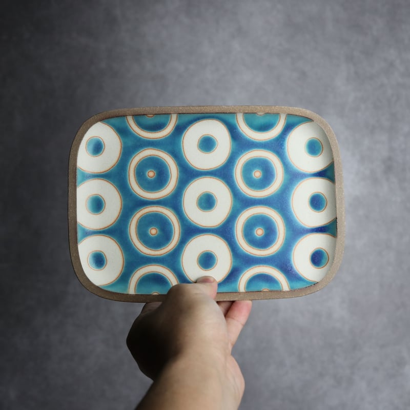 長角皿中 ヘゴ トルコブルー やちむん 陶器 一翠窯:7021002