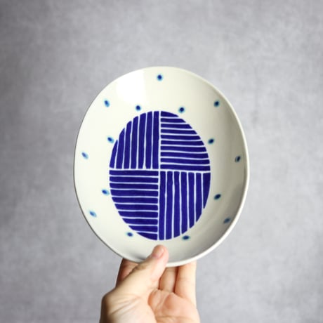 楕円皿 小 呉須釉 ストライプ やちむん 陶器 高江洲陶磁器:7205007