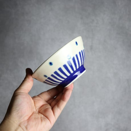 4寸マカイ 呉須釉 ストライプ やちむん 陶器 高江洲陶磁器:7205009