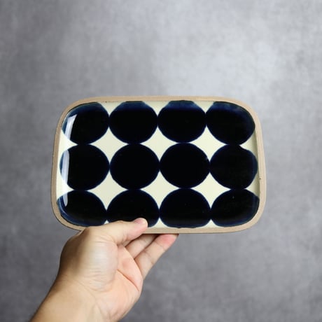 長角皿 中 呉須丸紋 やちむん 陶器 一翠窯:7021002