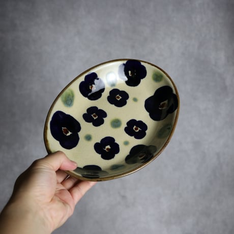 オーバル皿5 花紋 やちむん 陶器 エドメ陶房:7201002