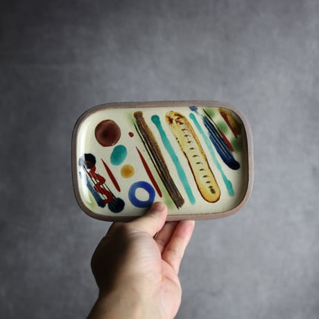 長角皿 小 赤絵 シンストライプ やちむん 陶器 一翠窯:7021017
