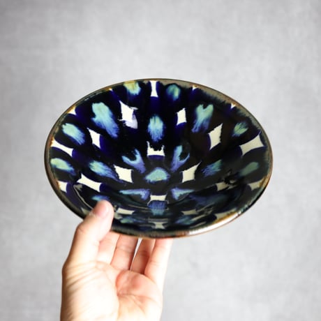 20センチ鉢1 青緑丸紋 やちむん 陶器 エドメ陶房:7201014