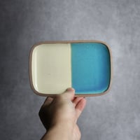 長角皿 小 ベントウ 白 水色 やちむん 陶器 一翠窯:7021001