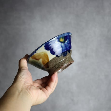 4.5寸マカイ1 三彩 菊花双葉紋 やちむん 陶器 漂窯:7010025