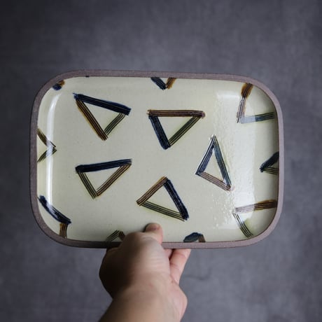 長角皿 大 櫛目三角 やちむん 陶器 一翠窯:7021003