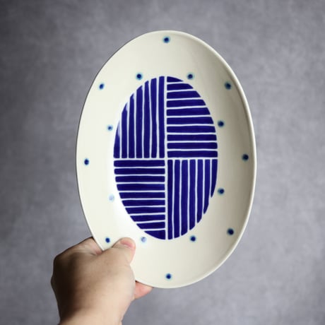 楕円皿 小 呉須釉 ストライプ やちむん 陶器 高江洲陶磁器:7205007