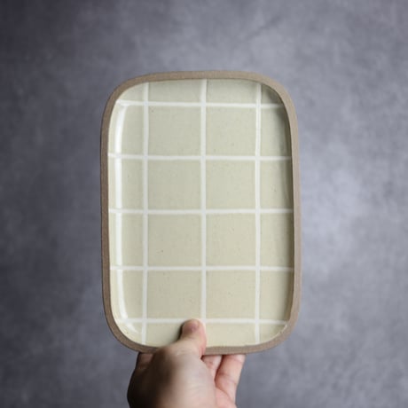 長角皿 中 タイル キビ灰 白 やちむん 陶器 一翠窯:7021002