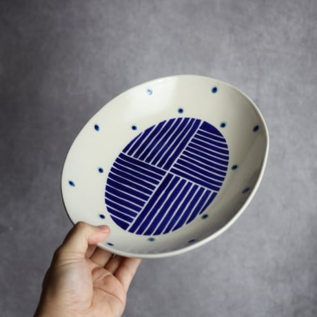 楕円皿 大 呉須釉 ストライプ やちむん 陶器 高江洲陶磁器:7205008