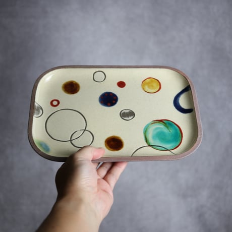 長角皿 大 赤絵 プリズム やちむん 陶器 一翠窯:7021019