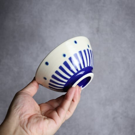 4寸マカイ 呉須釉 ストライプ やちむん 陶器 高江洲陶磁器:7205009